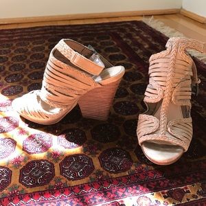 Vince Camuto Suede Tan Wooden stacked heels